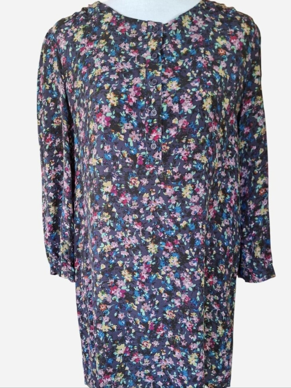 Long-Sleeve 100% Silk Floral Blouse
